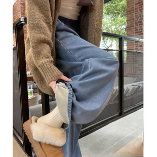 加绒牛仔裤女2025新款秋冬季直筒宽松美式复古小个子加厚阔腿裤子