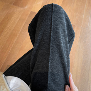毛呢加绒裤子女款2025新款秋冬季小个子高腰垂感直筒人字纹阔腿裤