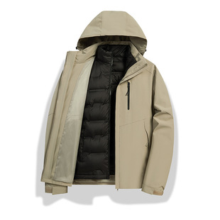 新款户外冲锋衣男款三合一可拆卸两件套羽绒内胆徒步登山服外套女