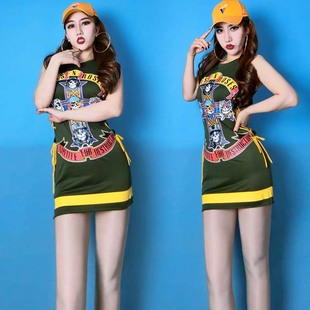 新款音乐节女DJ演出服酒吧摇滚歌手夜店潮人蹦迪镂空绑带连衣短裙