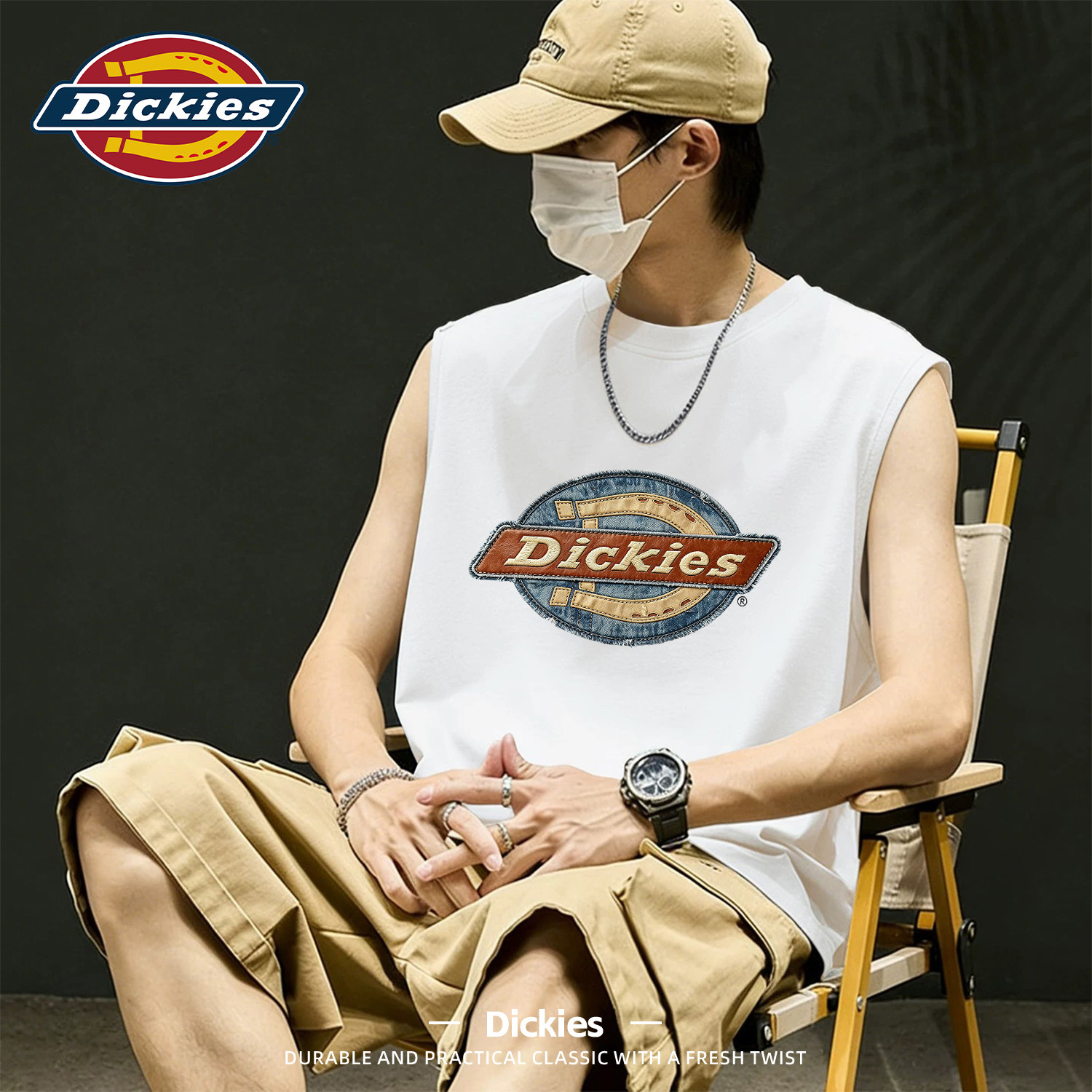Dickies白色纯棉无袖背心男2026新款夏宽松透气套头运动上衣坎肩