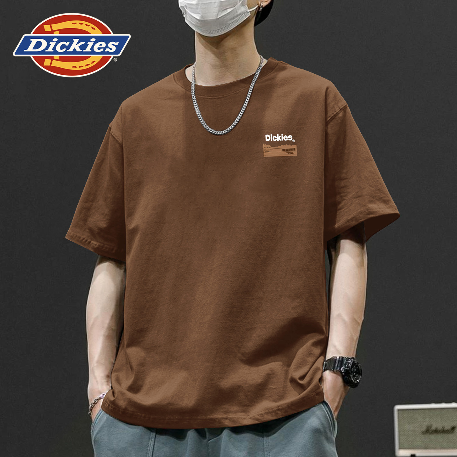 Dickies重磅纯棉短袖t恤男夏季落肩半袖上衣男士简约休闲夏装衣服