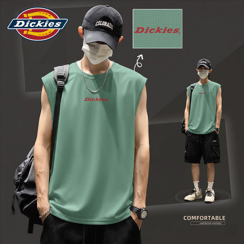 Dickies冰丝速干背心男夏薄款网眼透气运动无袖上衣潮流印花坎肩