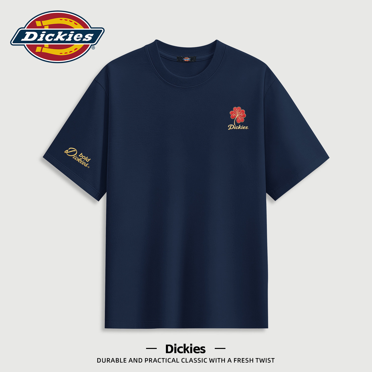 Dickies短袖T恤男青少年美式重磅上衣设计感印花半袖衣服男装体恤