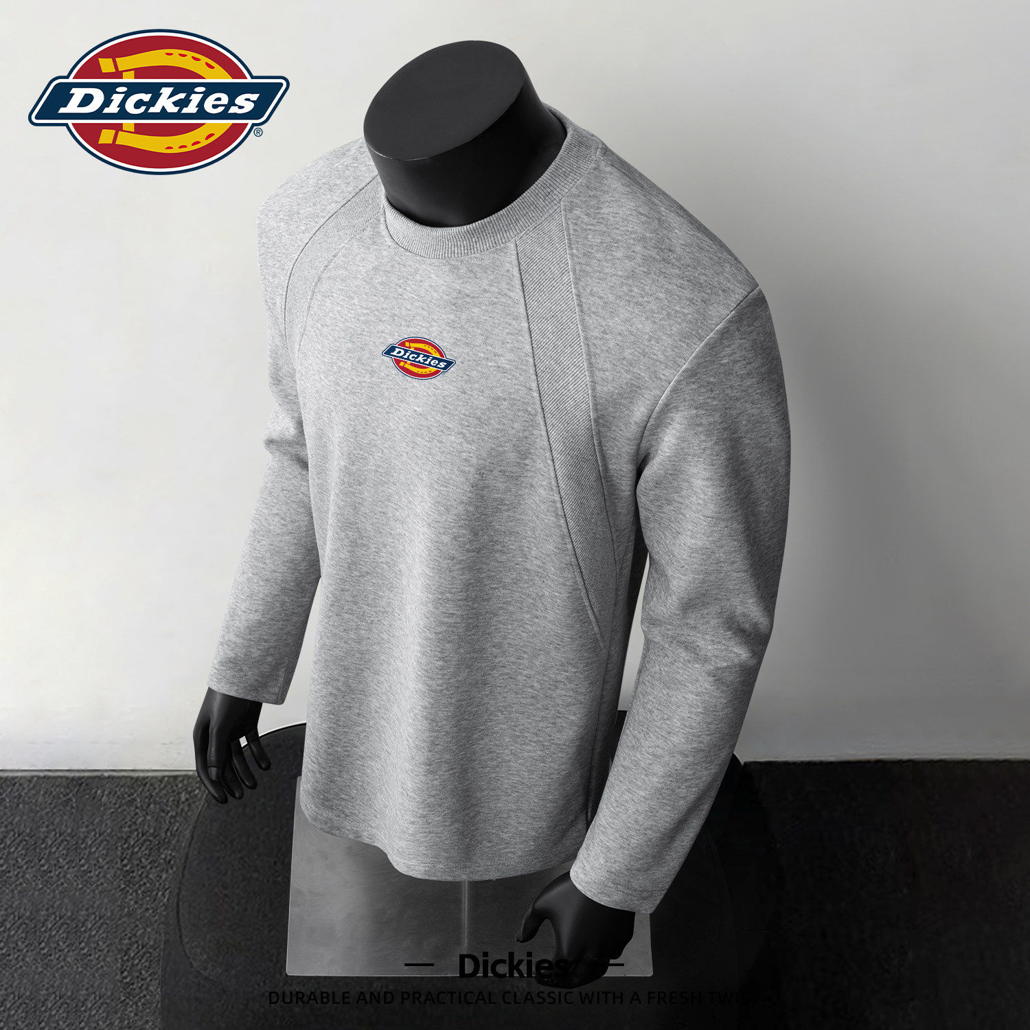 Dickies长袖T恤男2026春季新款灰色上衣宽松百搭解构款青少年体恤