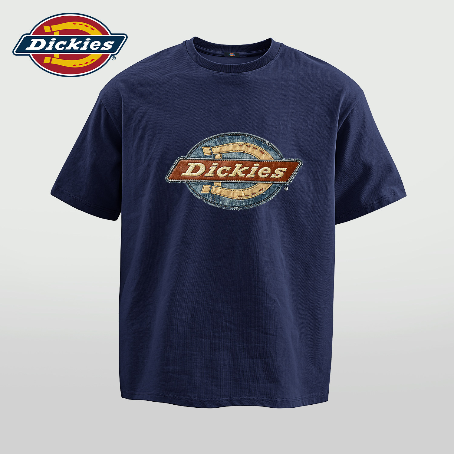 Dickies美式复古短袖T恤男士藏青色重磅纯棉夏季上衣男宽松五分袖