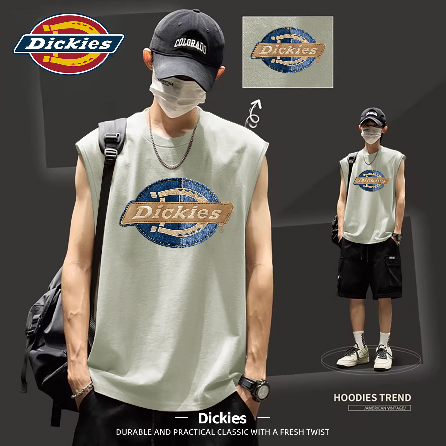 Dickies纯棉背心男夏季美式印花上衣LOGO宽松无袖T恤运动男生坎肩