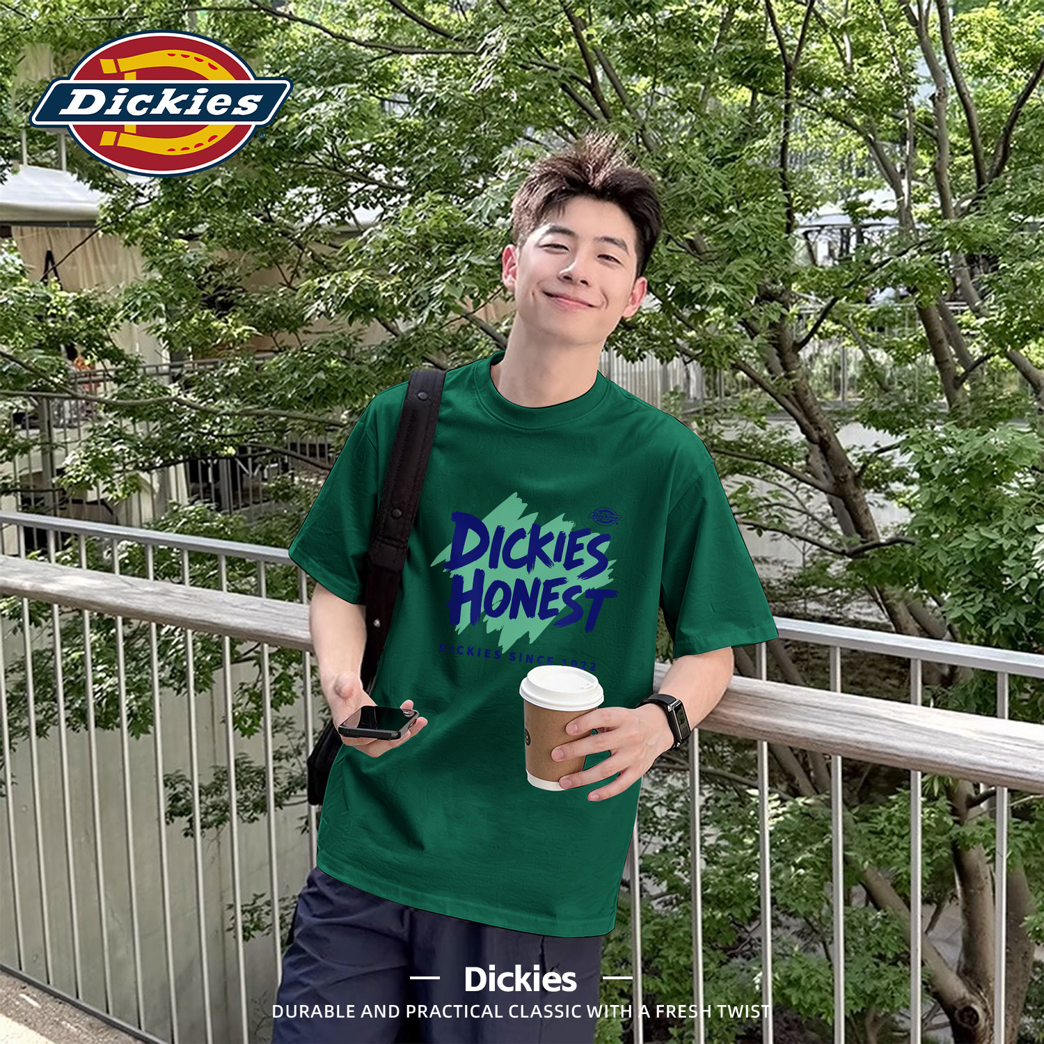 Dickies墨绿色短袖t恤男款青少年纯棉宽松男士夏装衣服高级感半袖