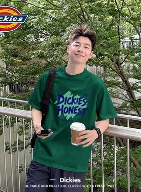 Dickies墨绿色短袖t恤男款青少年纯棉宽松男士夏装衣服高级感半袖