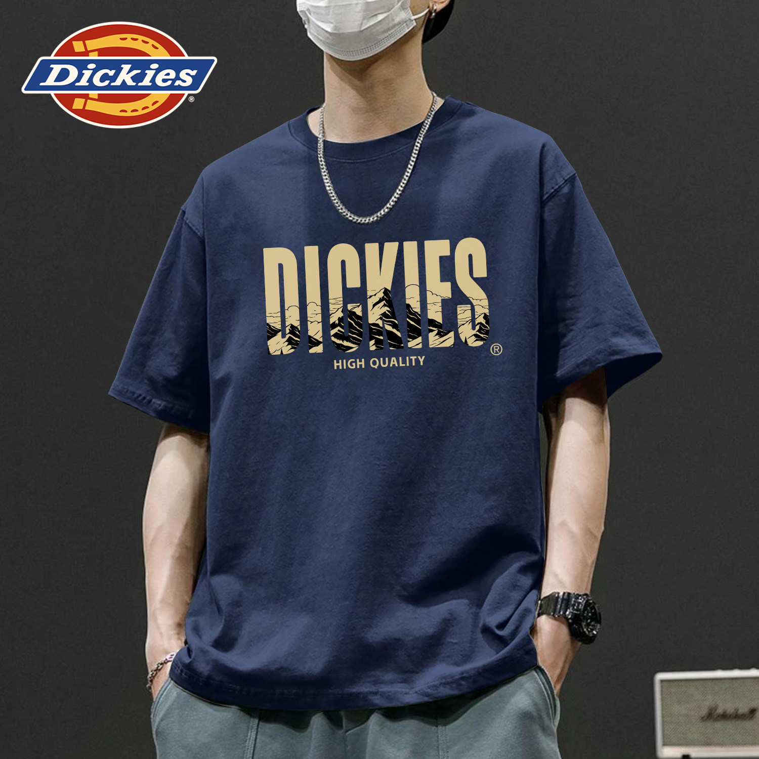 Dickies重磅纯棉短袖T恤男女宽松美式潮流印花半袖休闲夏装男衣服