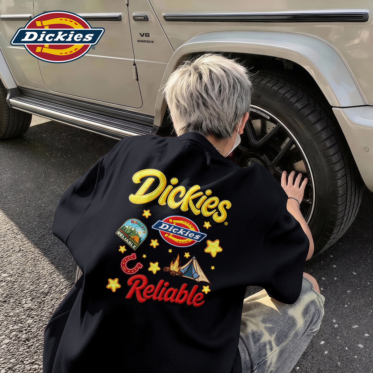 Dickies美式潮牌印花短袖T恤男青少年潮流黑色重磅上衣纯棉半袖男