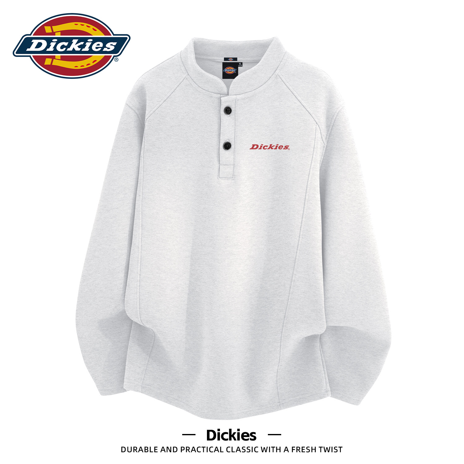Dickies美式亨利领卫衣男2026秋季新款情侣宽松休闲潮牌印花上衣