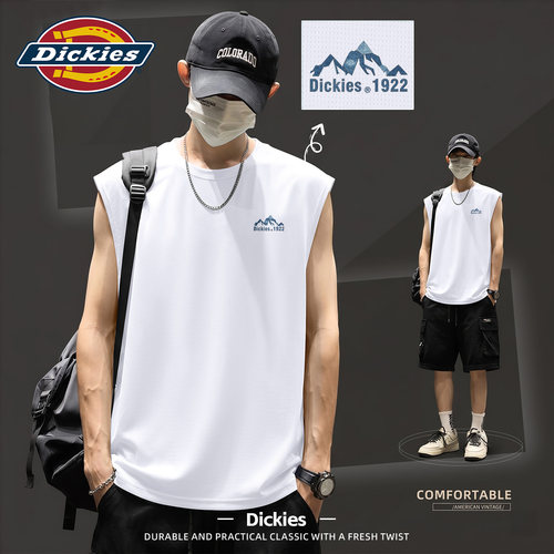 Dickies冰丝速干背心男夏薄款宽松透气运动坎肩潮流印花无袖上衣