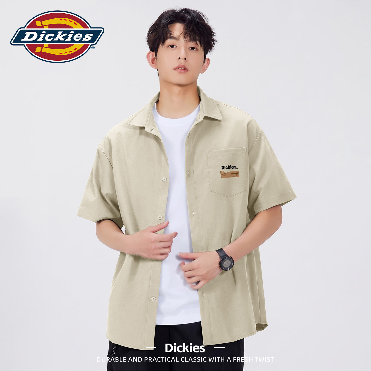 Dickies短袖衬衫男款夏季宽松休闲百搭翻领衬衣美式青少年上衣男
