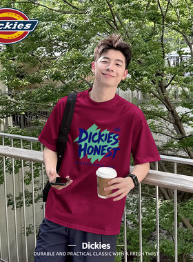 Dickies酒红色短袖t恤男款纯棉大码男士夏装半袖时尚ootd男生衣服