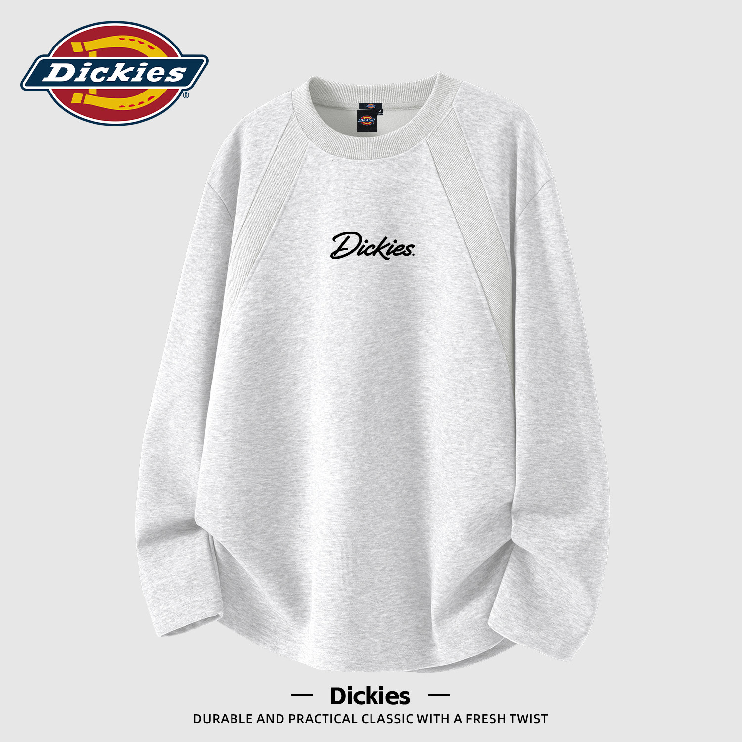 Dickies花灰色插肩长袖T恤男士秋季运动上衣正肩大码上衣男款衣服