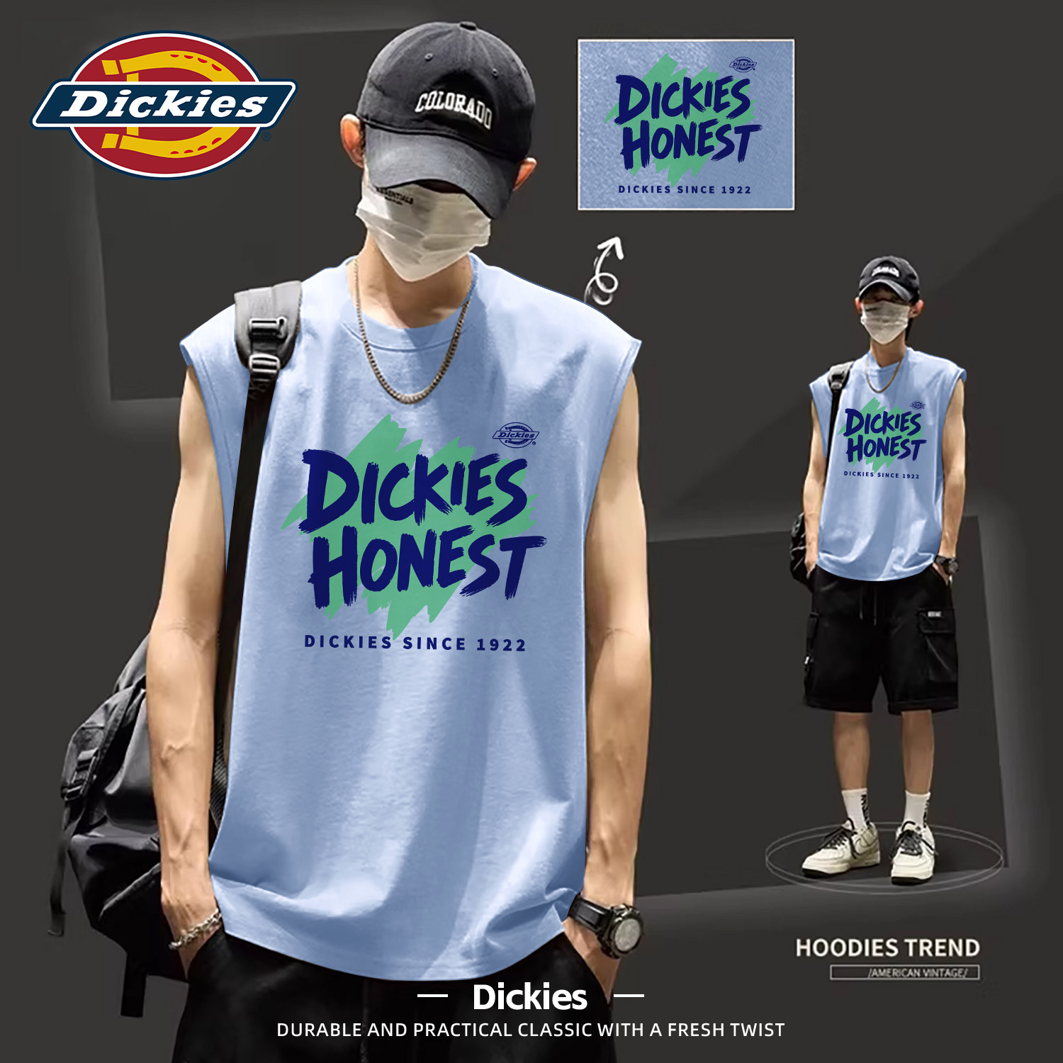 Dickies纯棉背心男2026夏季新款宽松印花无袖上衣潮青少年健身T恤