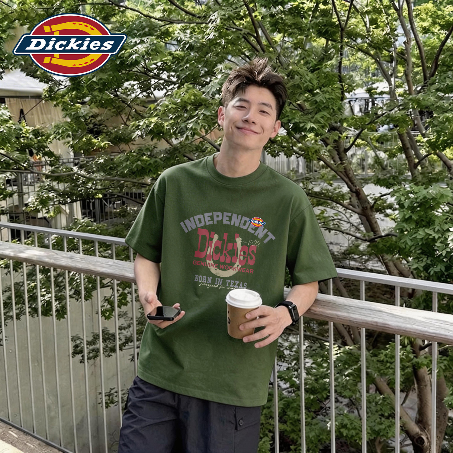 Dickies重磅纯棉短袖T恤男2026夏季学生上衣服男宽松休闲五分袖男