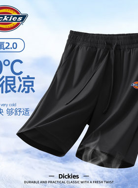 Dickies休闲裤子男款黑色夏季冰丝运动裤凉感学生五分裤男士短裤