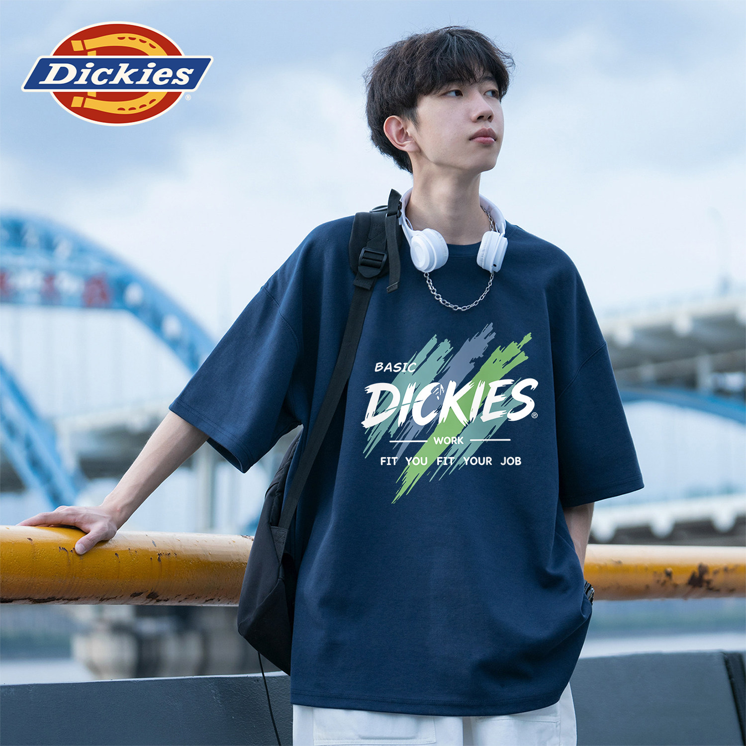 Dickies短袖T恤男纯棉重磅藏青色夏季学生运动上衣潮牌学生半袖男