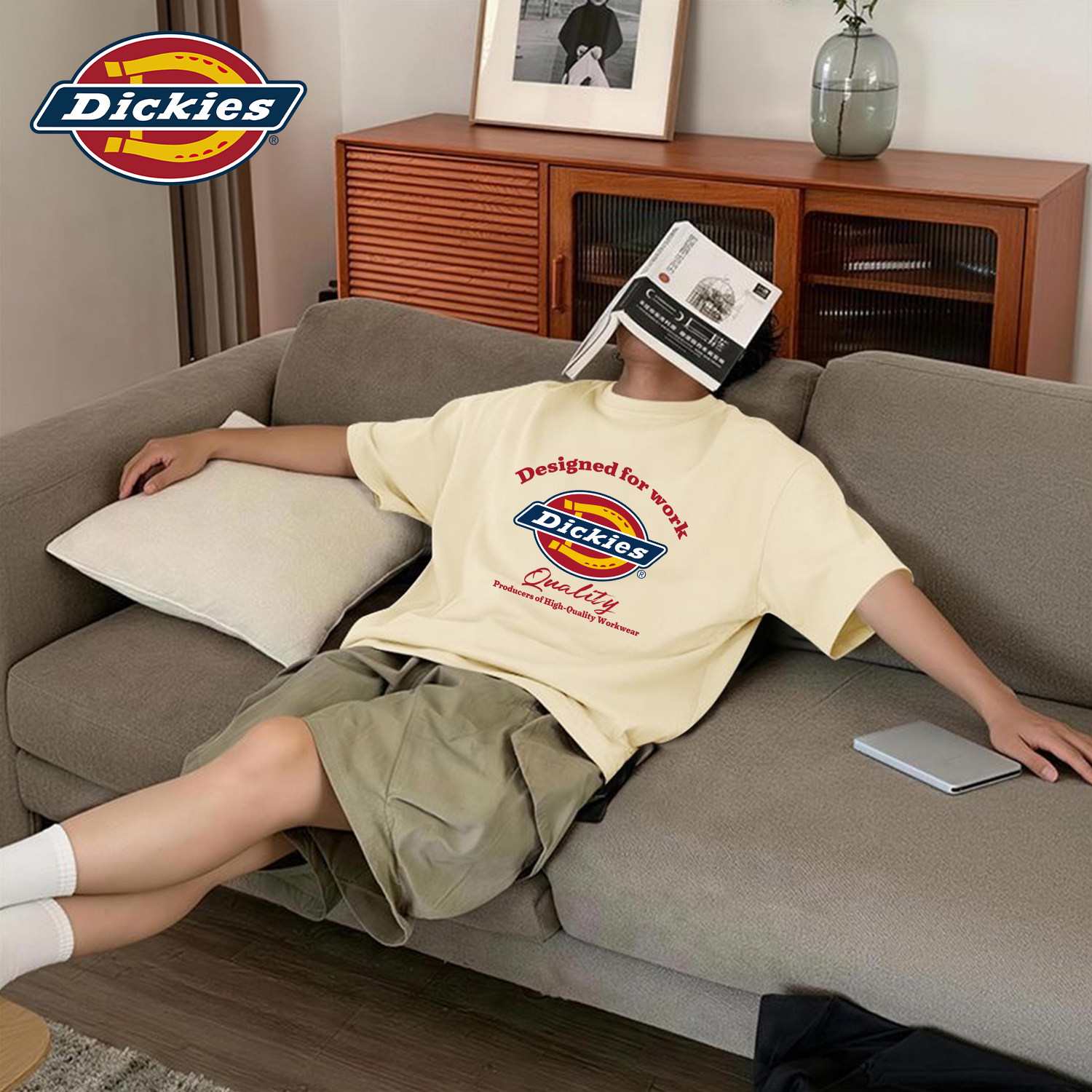Dickies米白色美式潮牌LOGO短袖T恤男款上衣2026夏季新款纯棉衣服