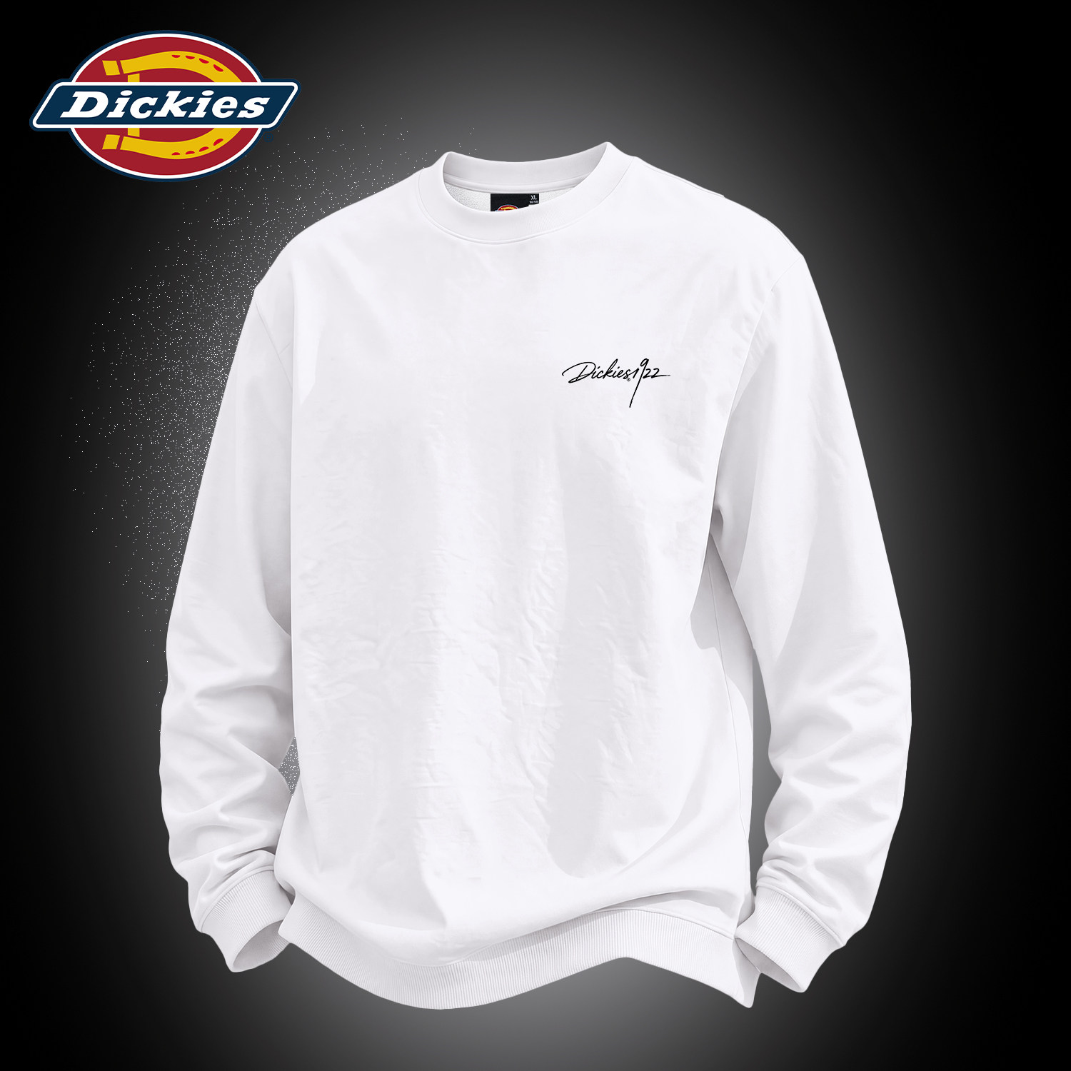 Dickies潮牌重磅加绒圆领卫衣男冬季设计感情侣保暖加厚白色上衣