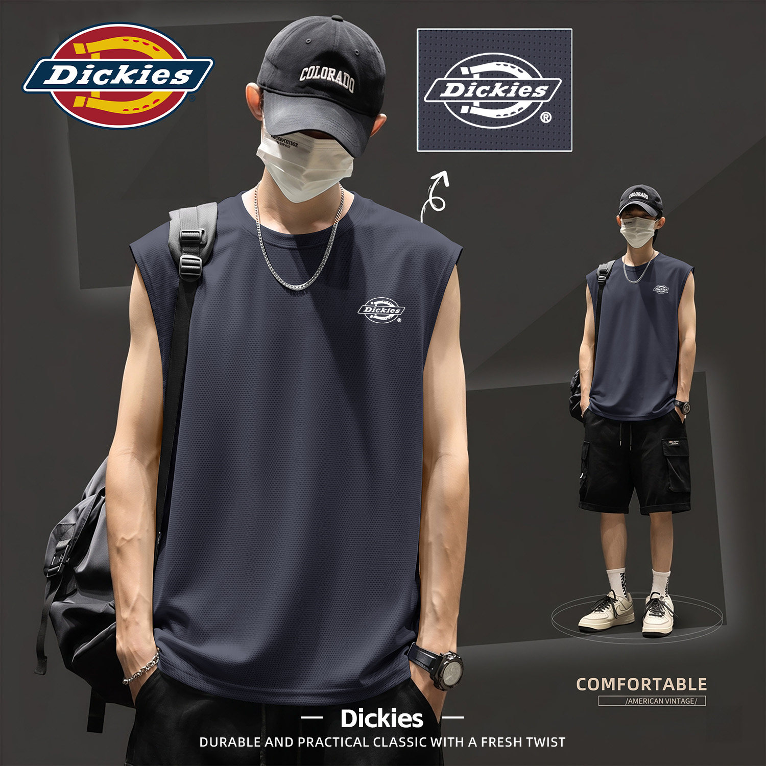 Dickies男士无袖背心夏轻薄冰丝透气速干运动T恤2026新款印花上衣