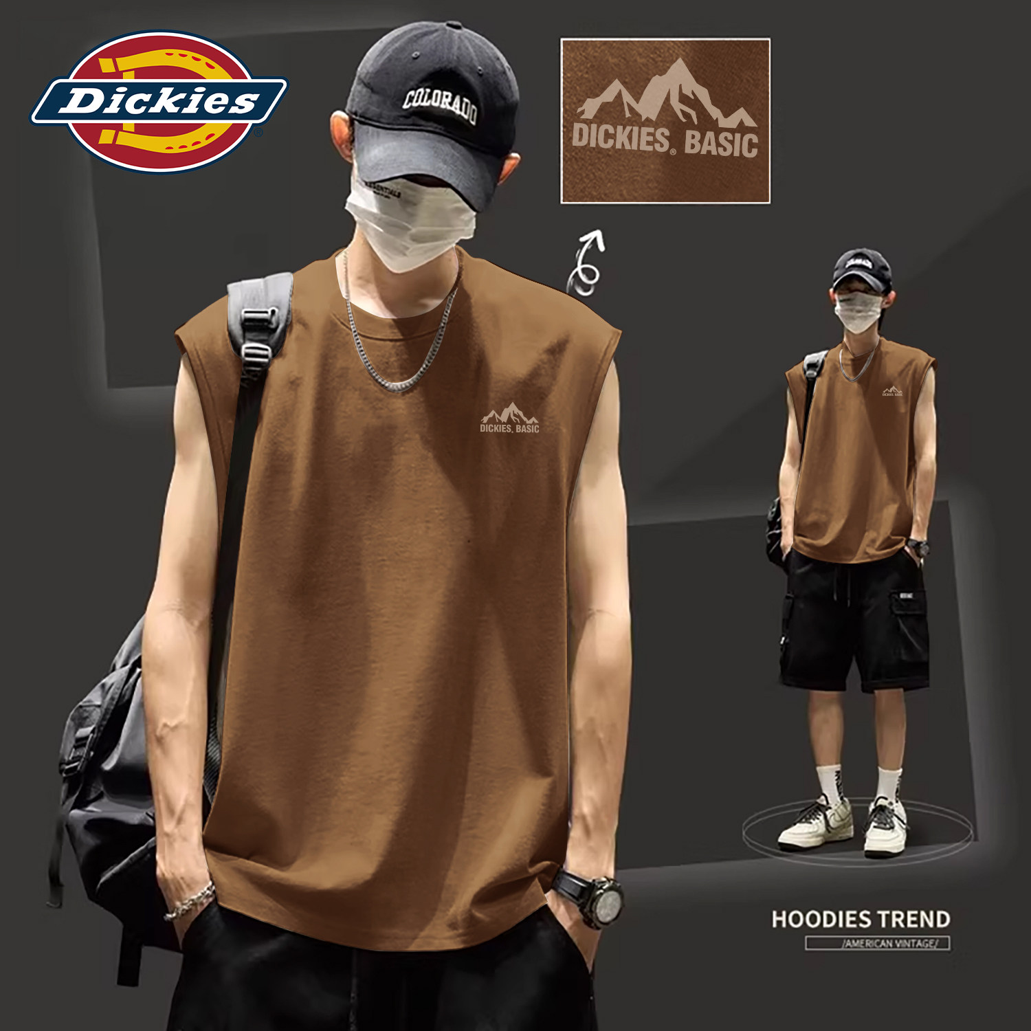 Dickies纯棉背心男生夏季宽松无袖坎肩印花百搭套头汗衫男士上衣T