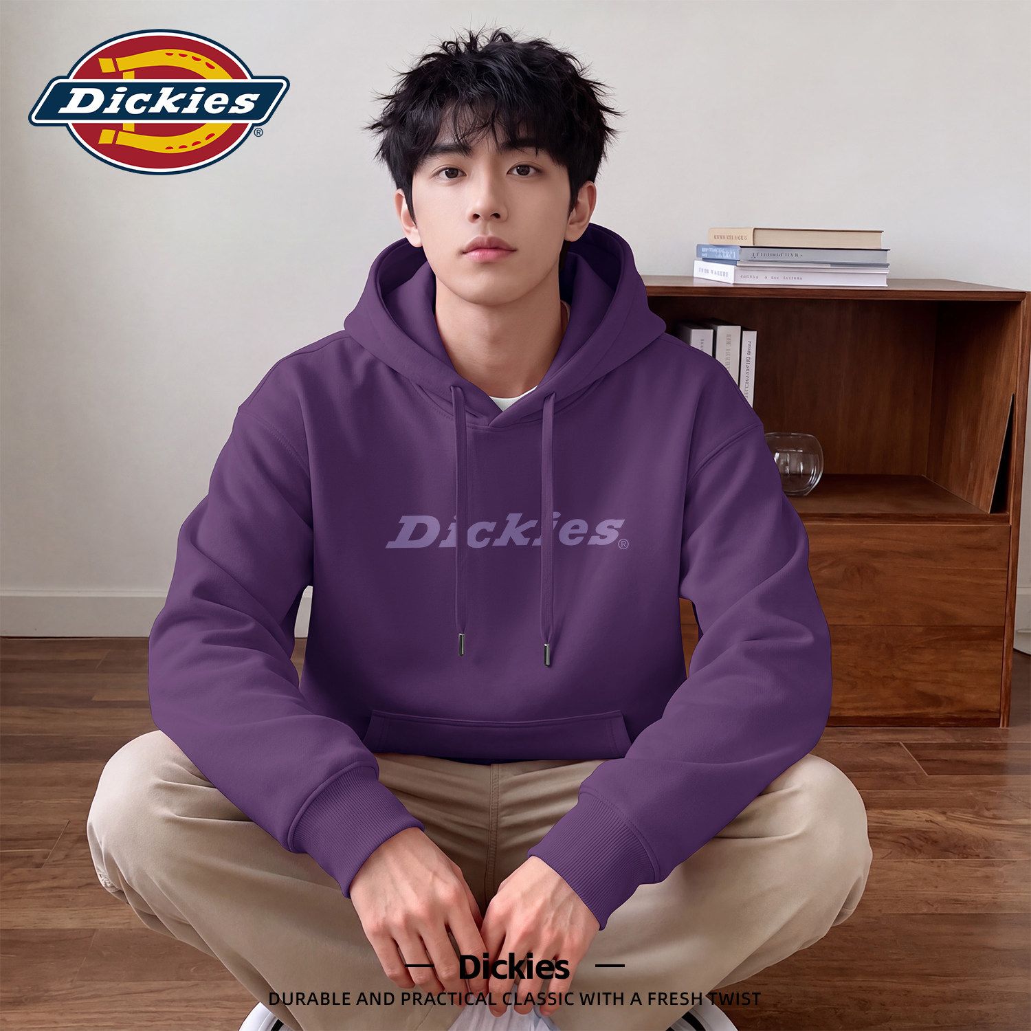 Dickies连帽卫衣男士紫色重磅美式潮流衣服青少年2026秋季衣服男