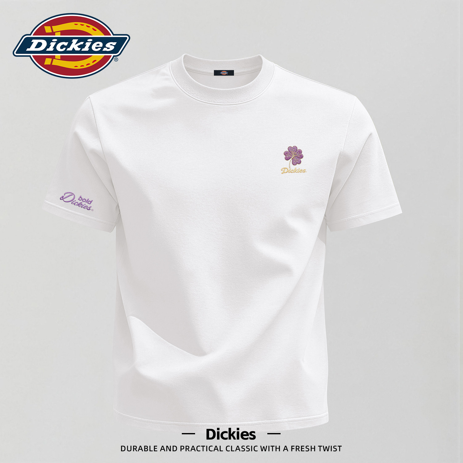 Dickies白色纯棉短袖T恤男款宽松百搭夏季上衣男青少年学生衣服男