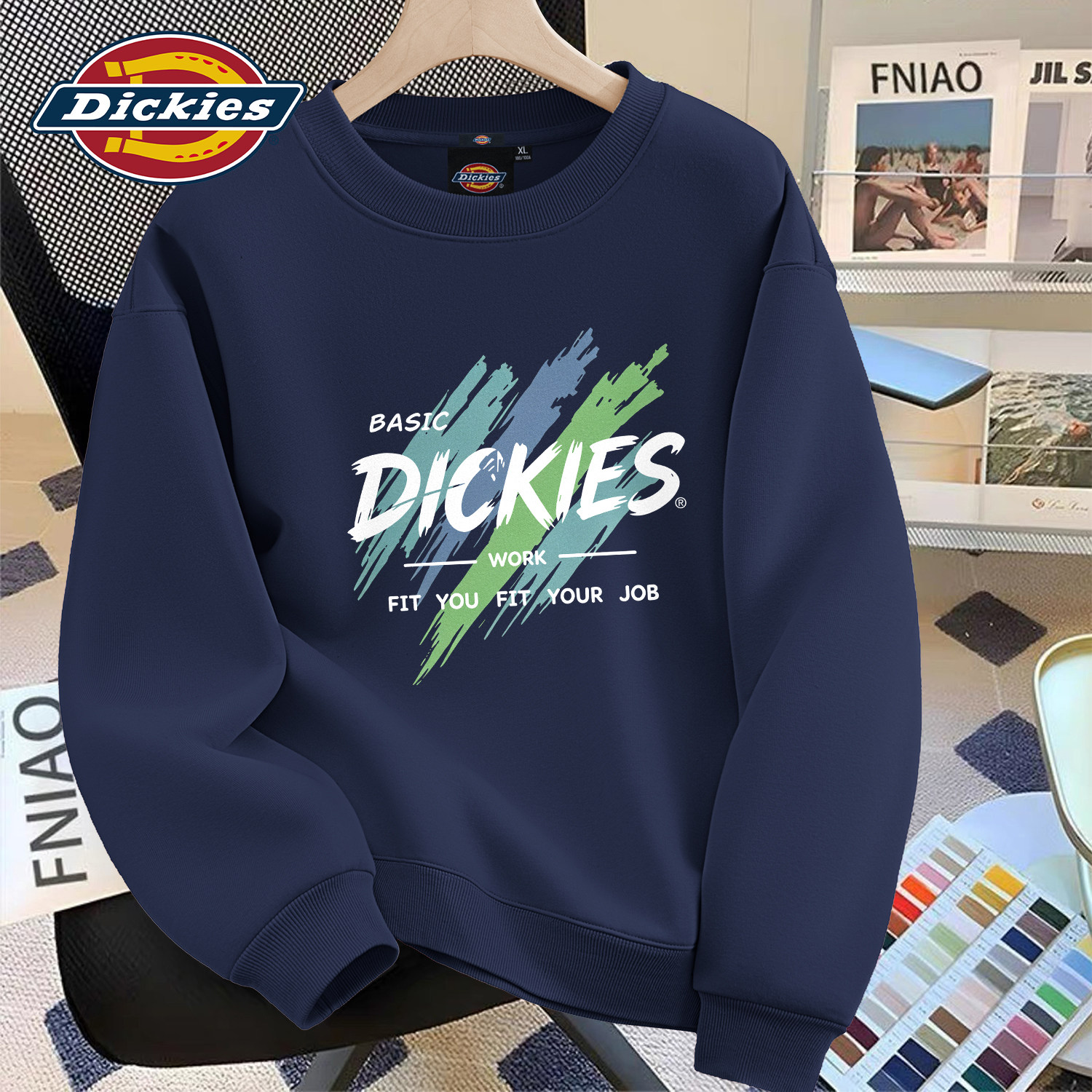 Dickies男士藏青色卫衣重磅宽松春秋款长袖大码时尚通勤男款上衣
