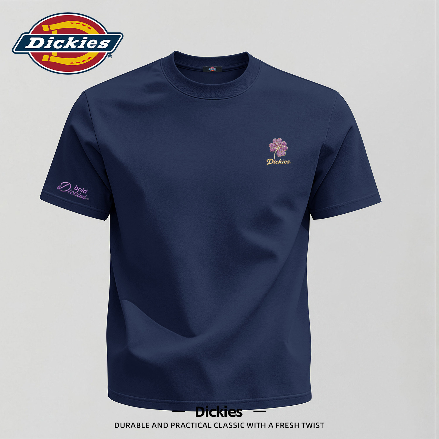 Dickies藏青色纯棉短袖T恤男士宽松大码休闲夏季上衣学生打底衫男