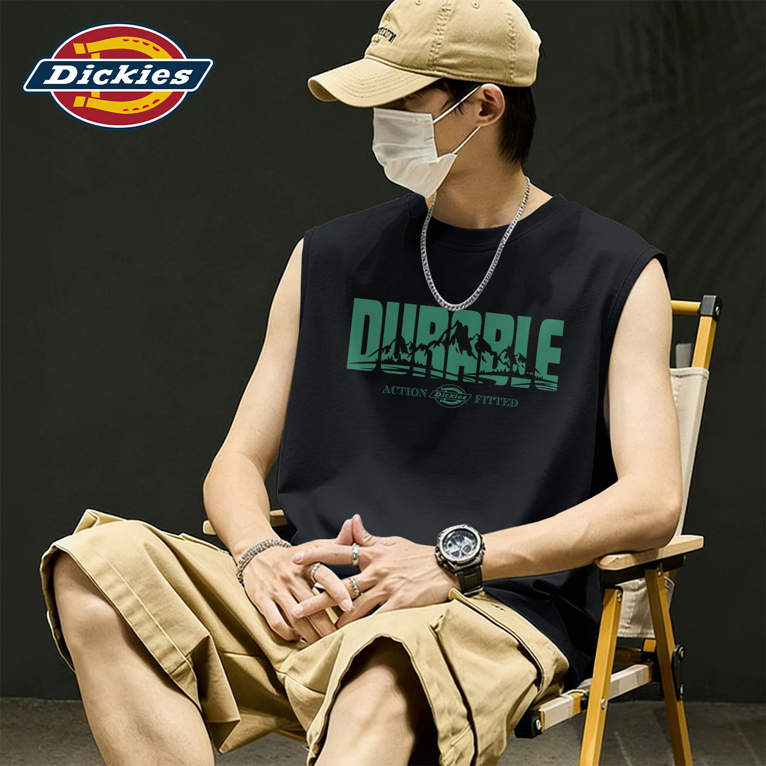 Dickies黑色纯棉背心男夏季宽松运动健身背心潮牌印花汗衫打底衫T