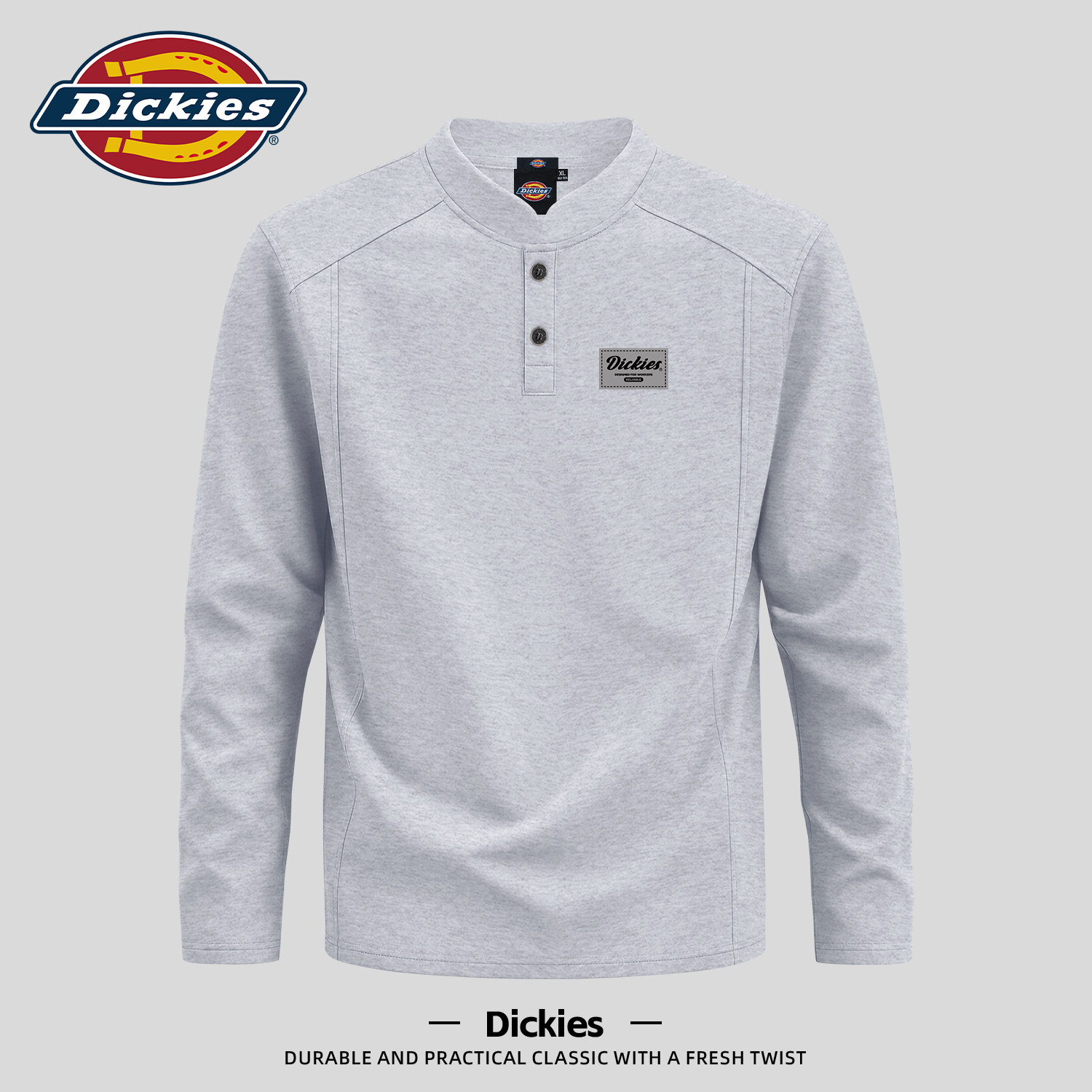 Dickies潮牌亨利领卫衣男款秋季休闲风宽松舒适大码套头百搭上衣