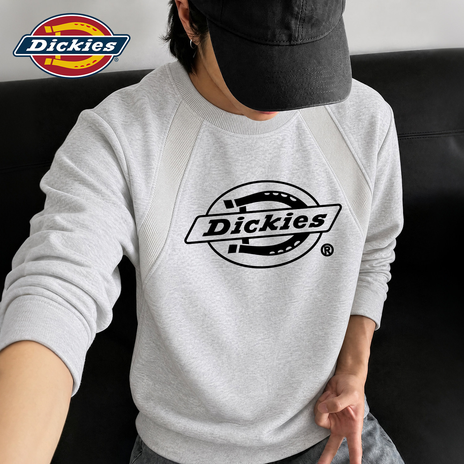 Dickies灰色长袖T恤男款青少年解构插肩上衣时尚潮流运动秋季衣服
