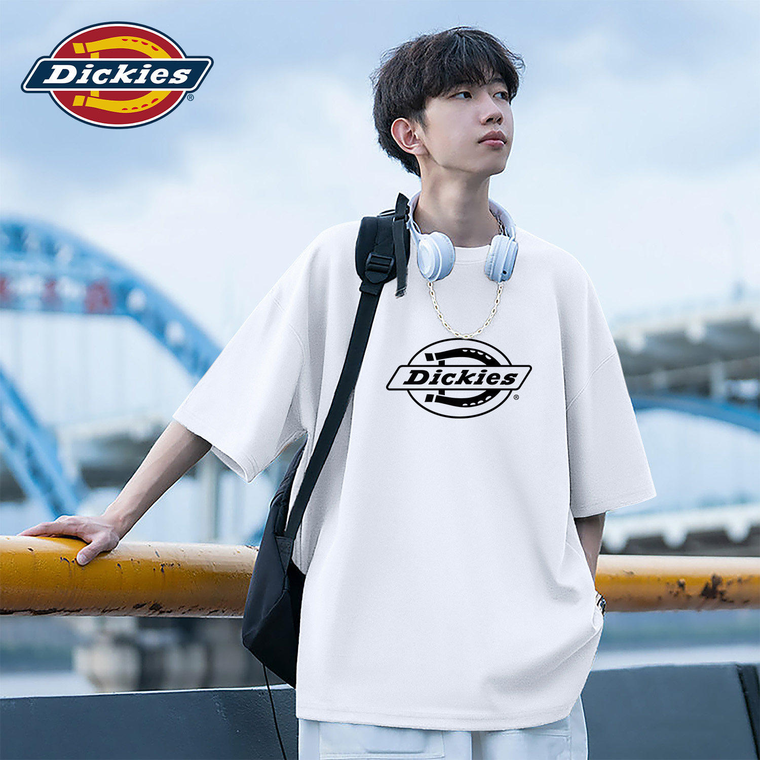 Dickies青少年短袖T恤男款白色夏季2026新款纯棉吸汗男士五分半袖