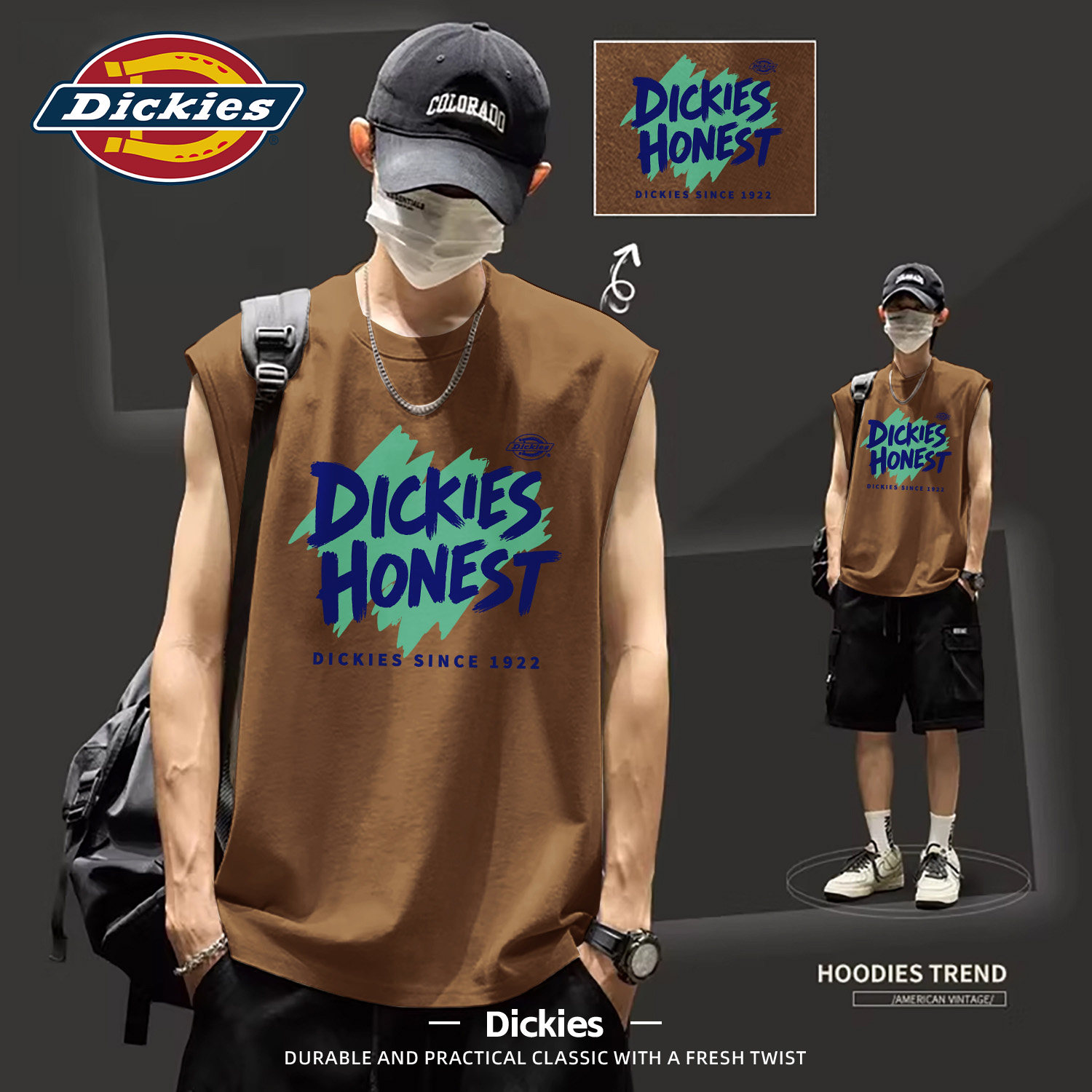 Dickies背心男2026夏季新款宽松印花男士坎肩上衣纯棉无袖t恤男生