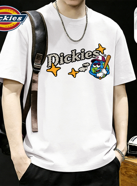 Dickies纯棉短袖T恤男白色2026夏季新款卡通印花宽松潮牌男装上衣