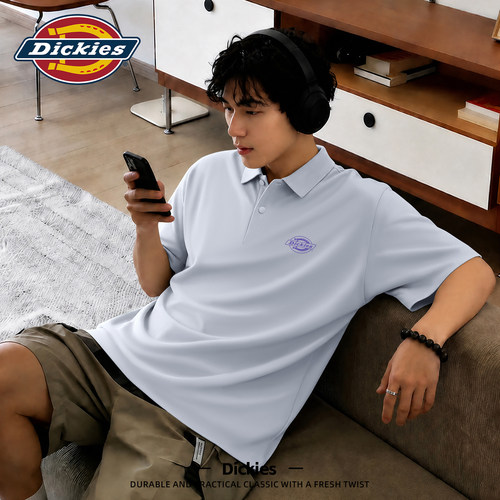 Dickies冰丝翻领短袖POLO衫男夏季薄款透气凉感商务休闲印花上衣