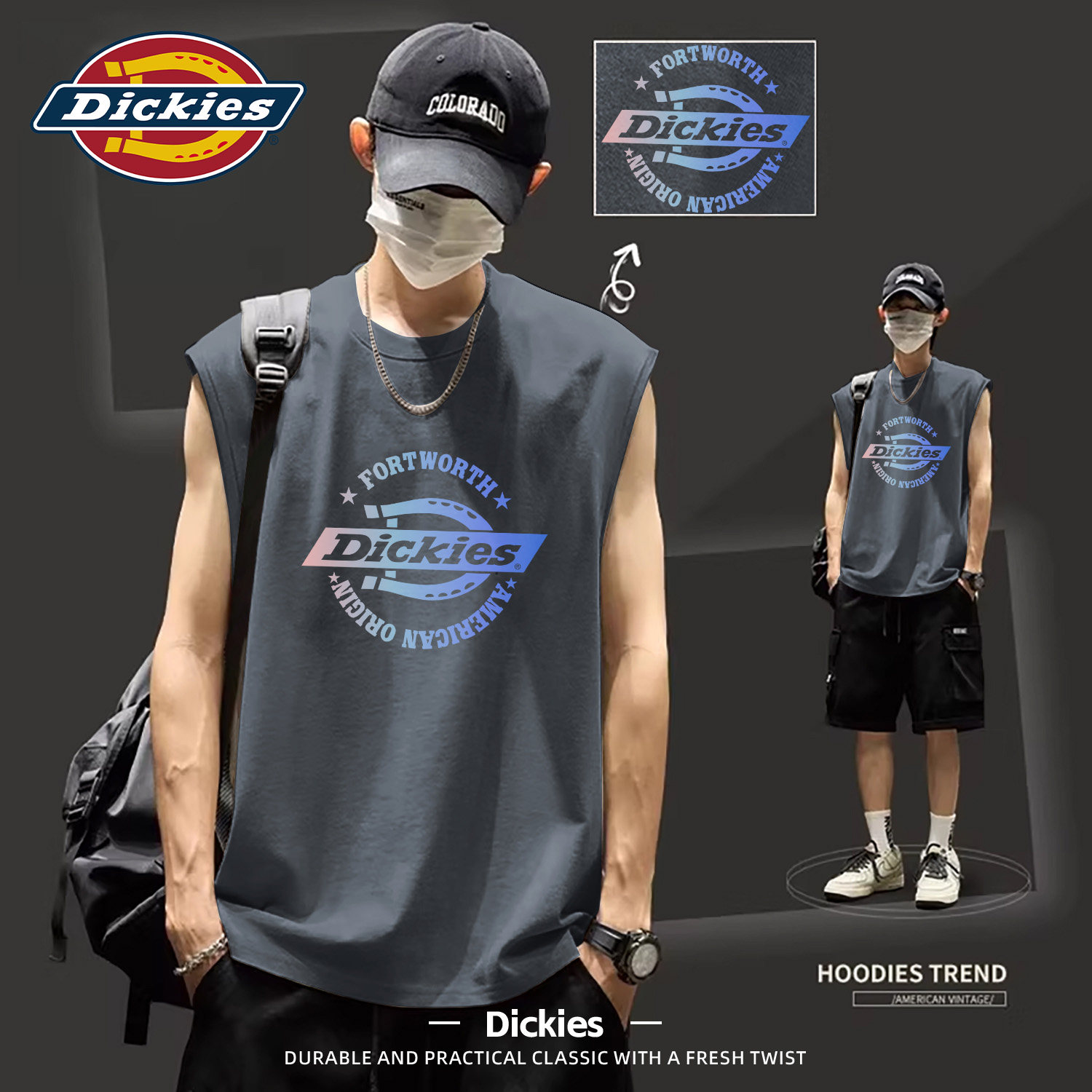 Dickies纯棉背心男2026夏季新款宽松印花无袖上衣潮青少年男坎肩T