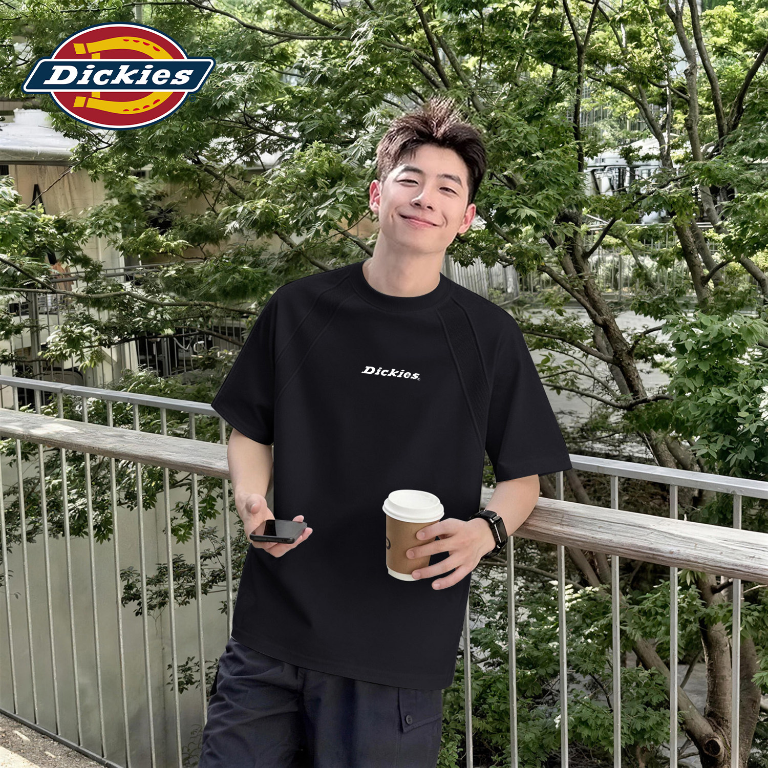 Dickies短袖T恤男款黑色2026夏季新款五分半袖男休闲解构男士上衣