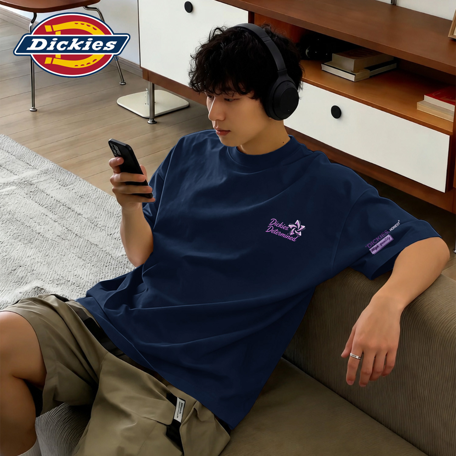Dickies短袖T恤男款夏季藏青色纯棉重磅上衣设计感青少年宽松半袖