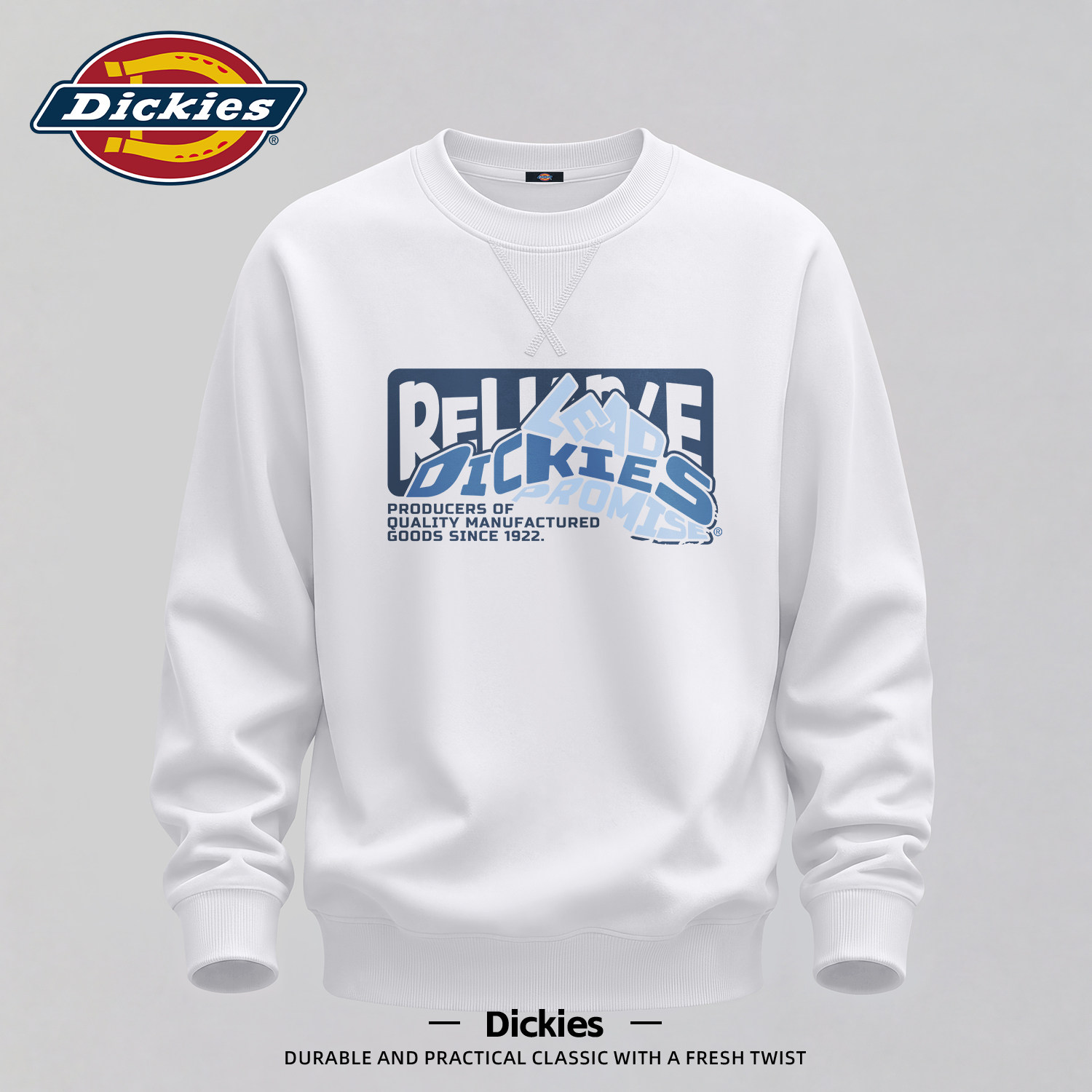 Dickies白色潮牌圆领卫衣男款2026秋季新款美式印花休闲长袖上衣