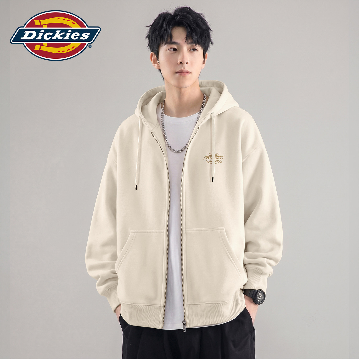 Dickies连帽开衫卫衣男款宽松休闲百搭拉链外套潮男秋季帽衫衣服