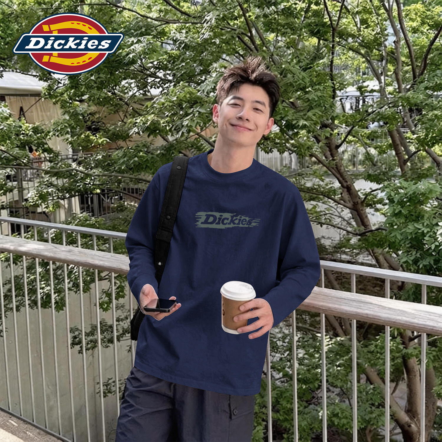 Dickies藏青色长袖T恤男士时尚简约潮流秋季上衣2026新款男生衣服