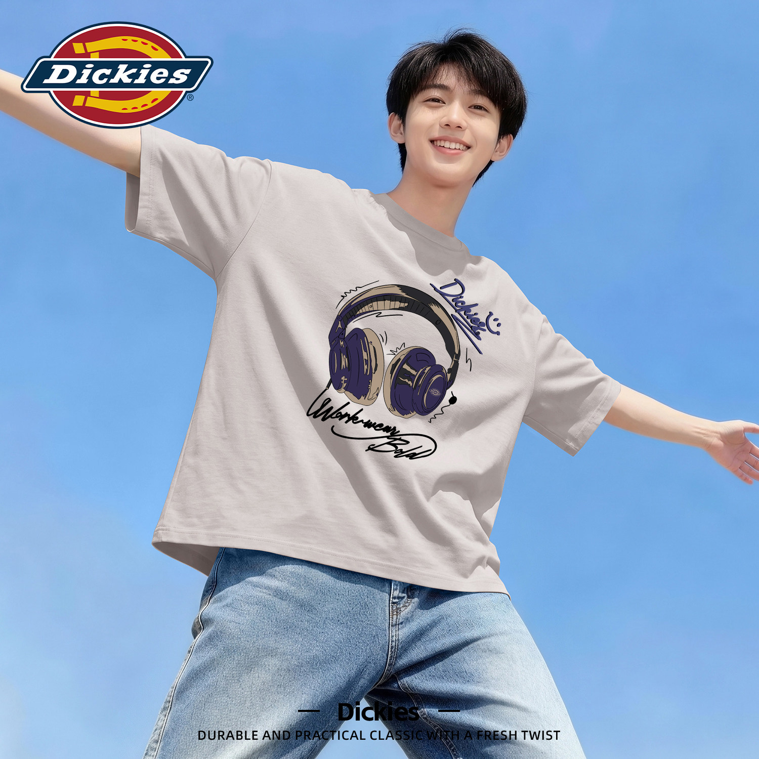 Dickies男士纯棉短袖休闲打底印花T恤夏宽松透气套头百搭潮牌上衣