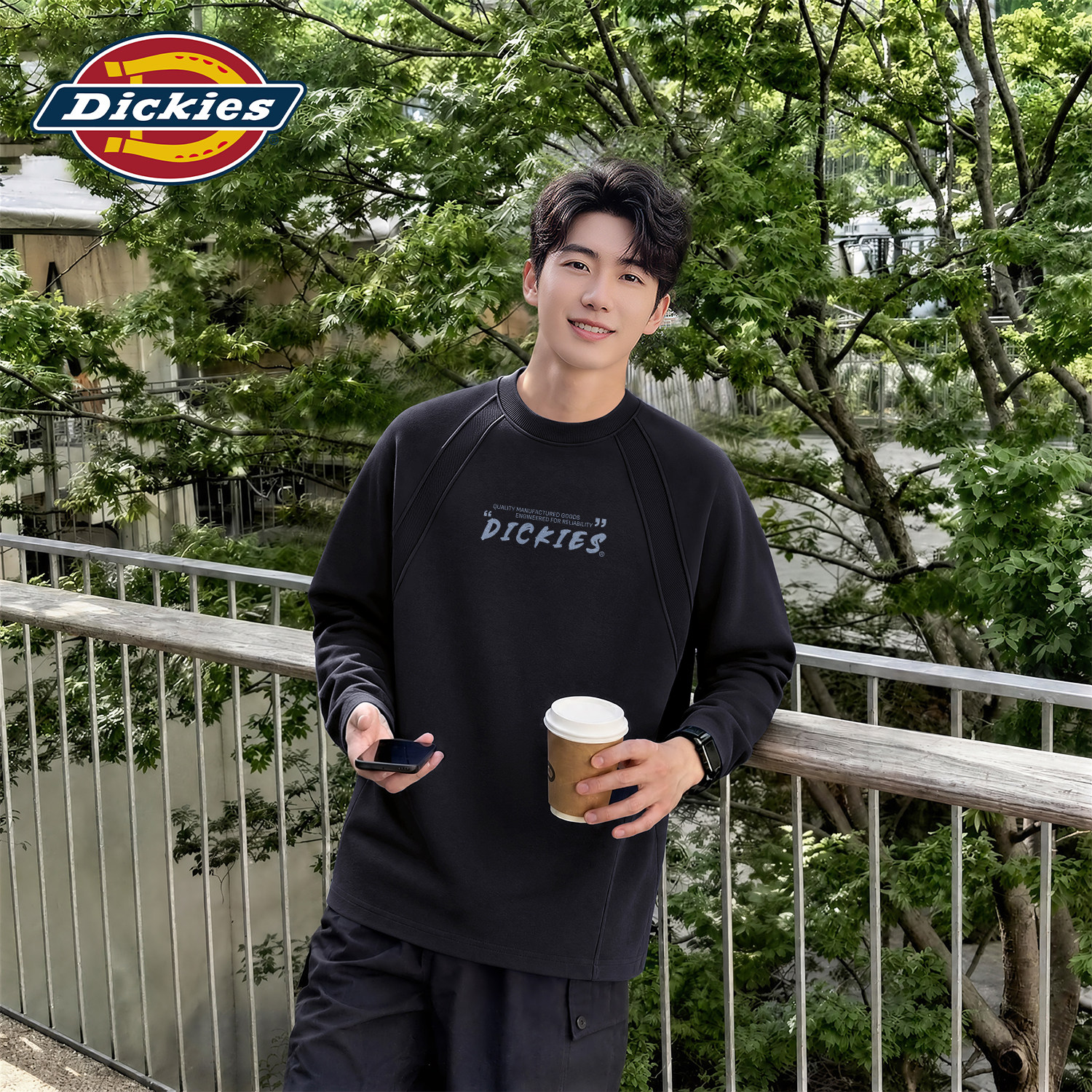 Dickies黑色休闲长袖T恤男2026秋季新款潮流印花舒适百搭流行上衣