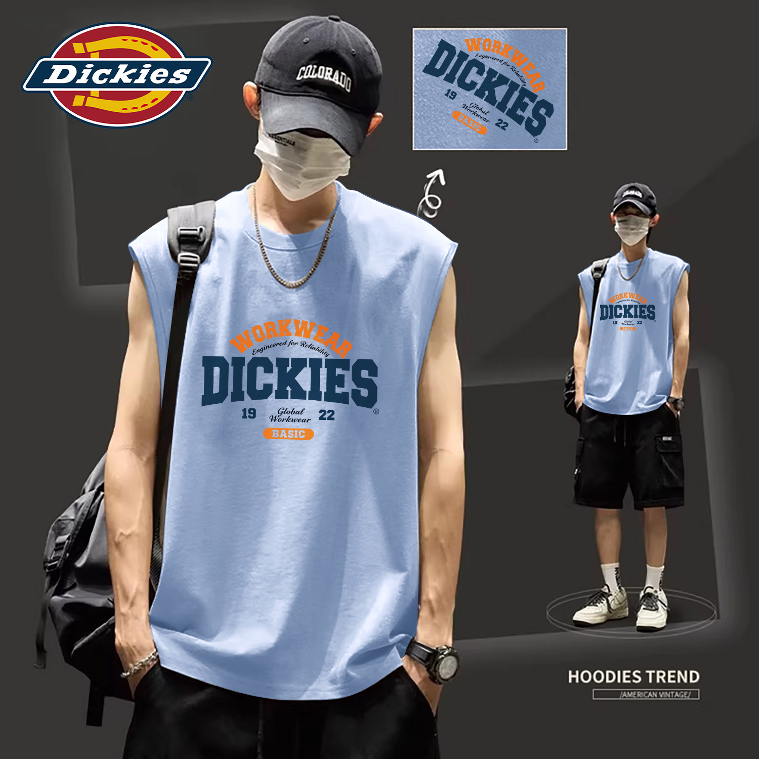 Dickies纯棉背心男夏季宽松LOGO印花潮牌运动上衣休闲百搭无袖T恤