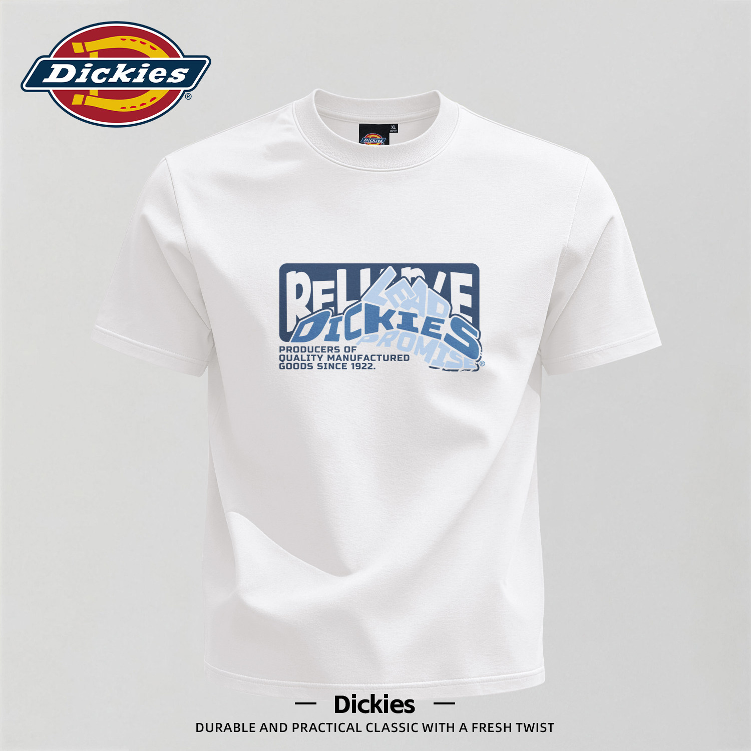 Dickies纯棉白色T恤男夏季潮牌印花圆领重磅上衣宽松透气百搭短袖