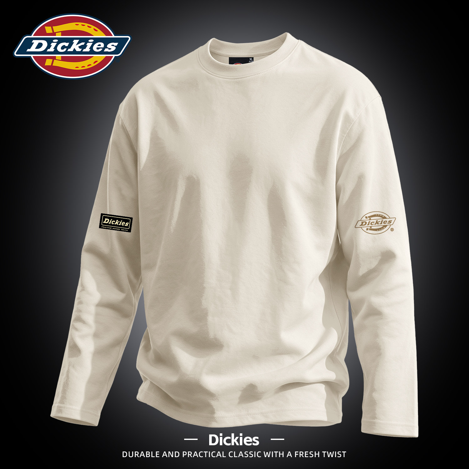 Dickies重磅纯棉长袖T恤男2026秋季新款宽松上衣圆领青少年衣服男